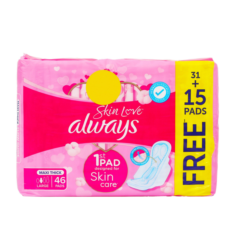 Always Pink Skin Love Sanitary Pads 46 Pads – Skin-Friendly Protection with SoftDry Technology