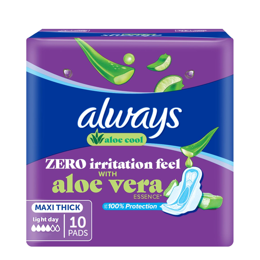 Always SoftDry Maxi Thick Sanitary Pads 10 Pads – Robust Daily Protection with SoftDry Technology