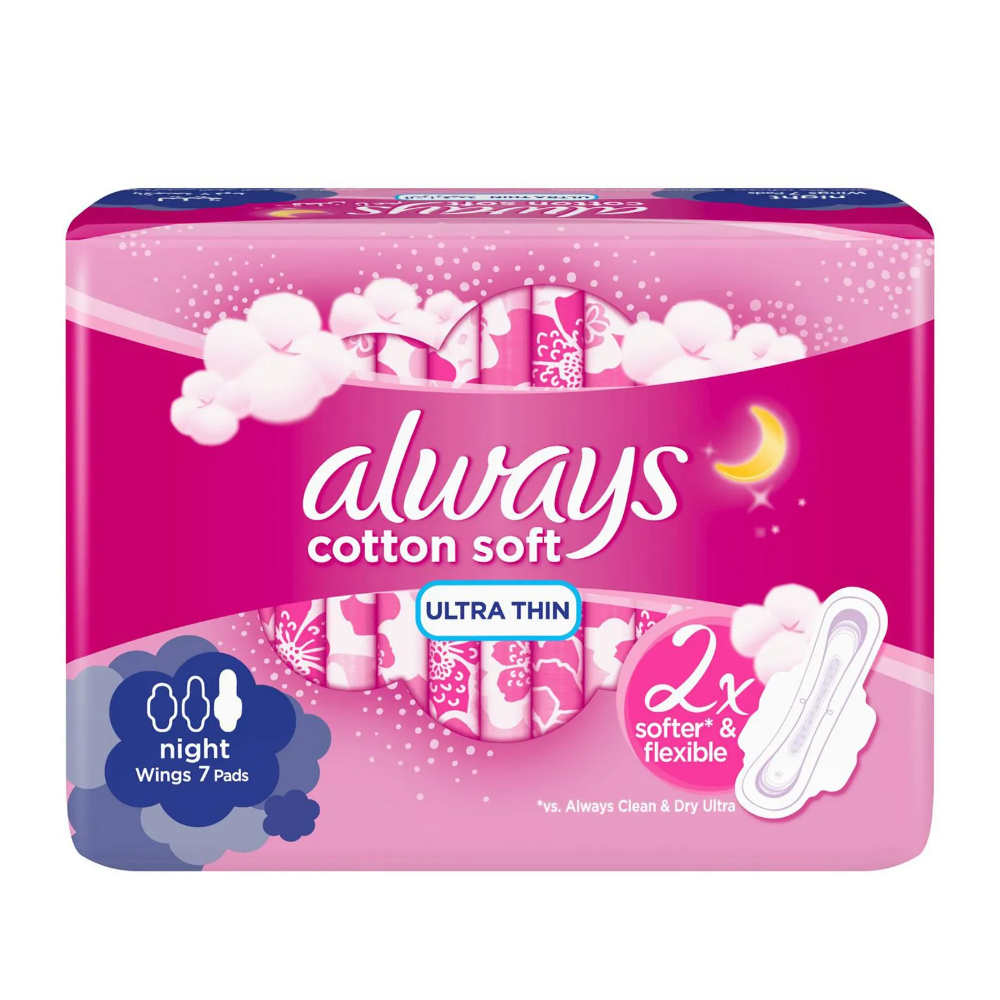 Always Ultra Night Pink Sanitary Pads 7 Pads – Overnight Protection with SoftDry Technology