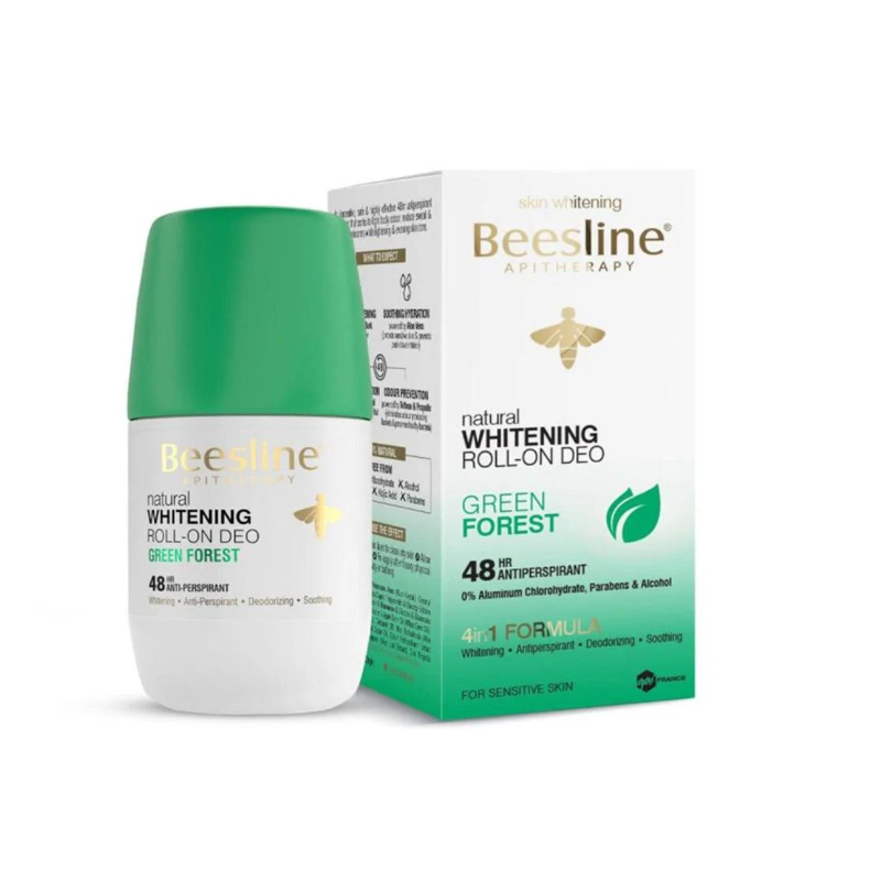Beesline Hypoallergenic 48H Antiperspirant & Whitening Roll-On Deodorant Green Forest with Alum Rock & Bee Propolis, 50ml