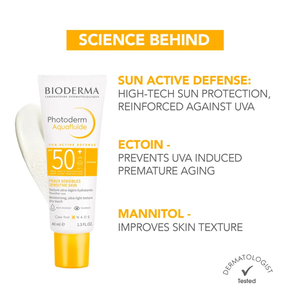 Bioderma Photoderm Aqua Fluid SPF 50+ Light Tint (Claire) Sunscreen for Sensitive Skin, 40ml