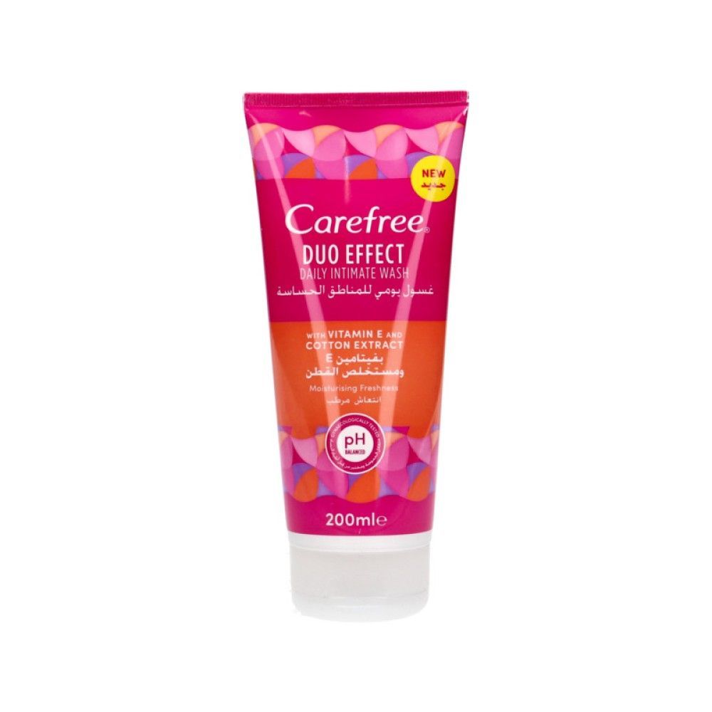 Carefree Duo Effect Intimate Wash with Vitamin E & Cotton Extract 200ml – Moisturising pH-Balanced Daily Care