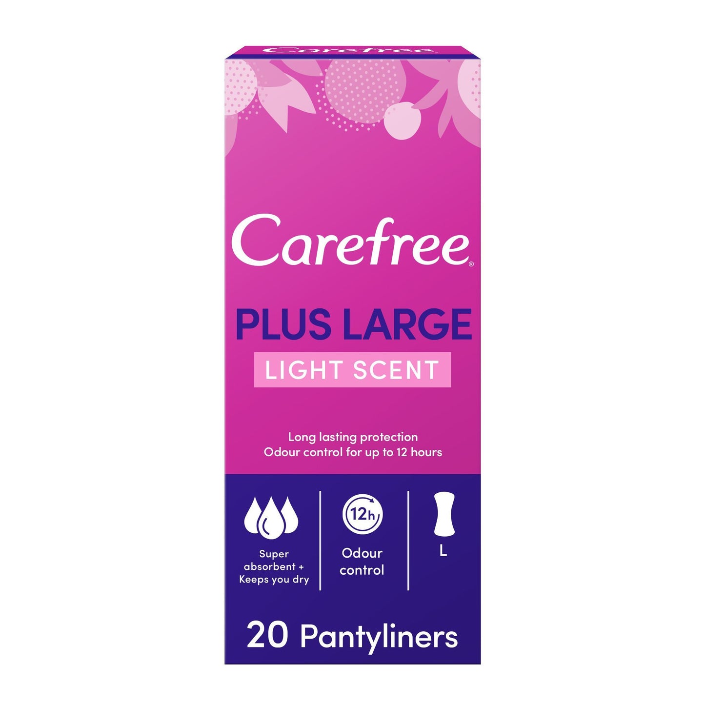 Carefree Plus Large Unscented Panty Liners 20 Liners – Long-Lasting Protection & Freshness