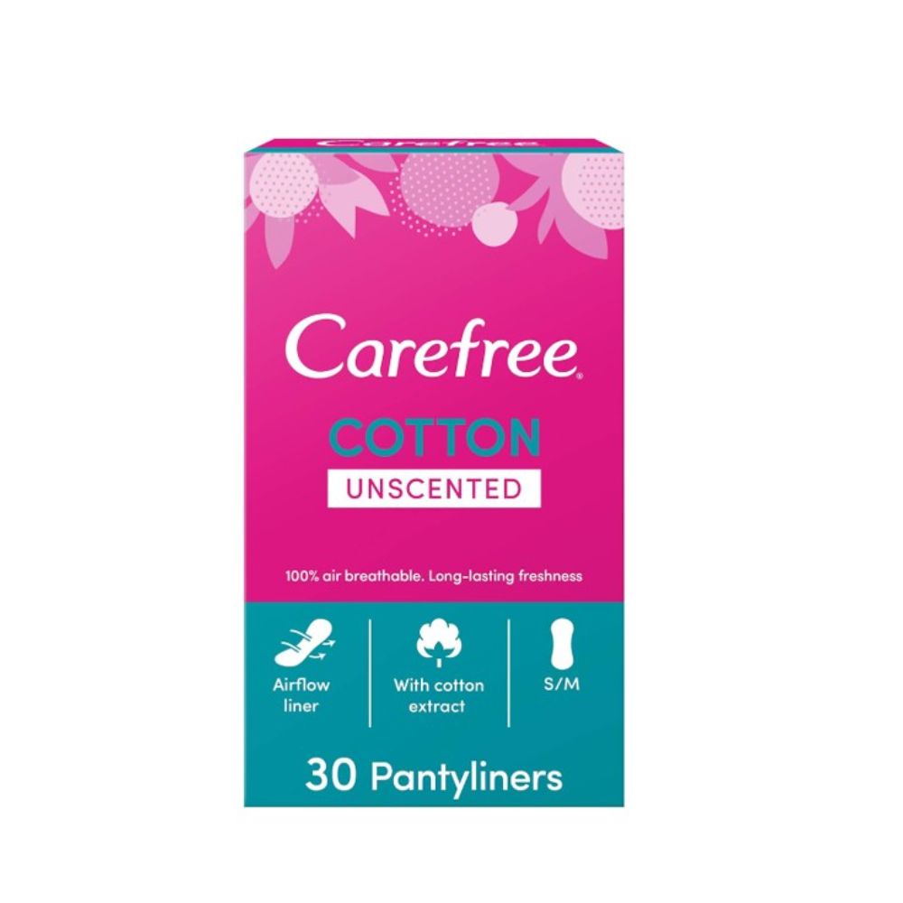 Carefree Cotton Feel Unscented Normal Panty Liners 30 Liners – Breathable Daily Freshness