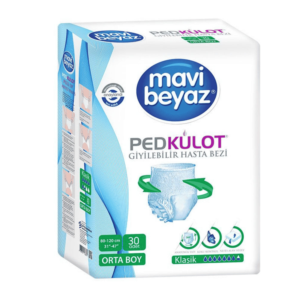 Mavi Beyaz Pull Up Adult Pants, L, 30 Pieces