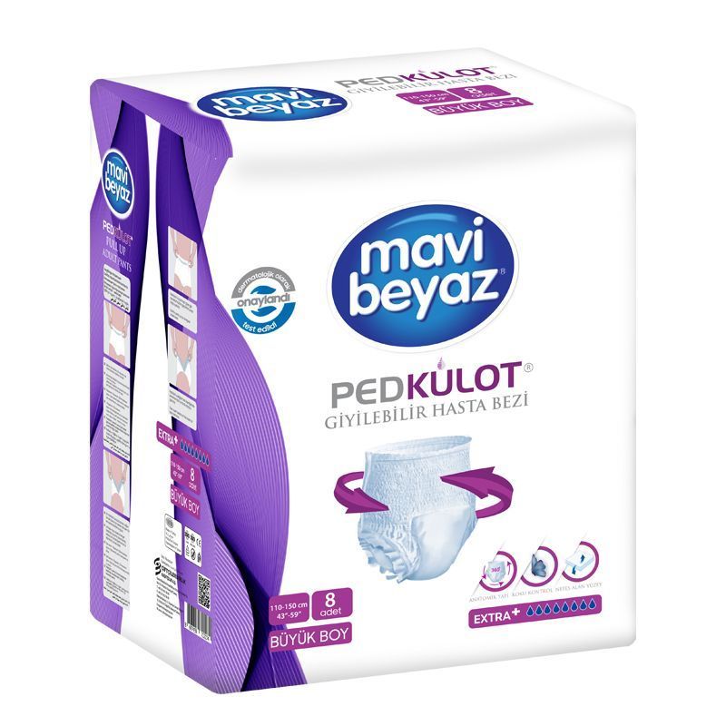Mavi Beyaz Pull Up Adult Pants, Large, 110-150Cm, 8 Pieces