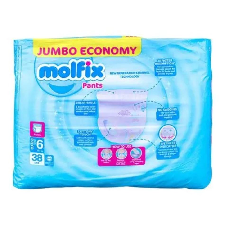Molfix Baby Pants Extra Large Size 6 (15+ kg) – 38 Pieces
