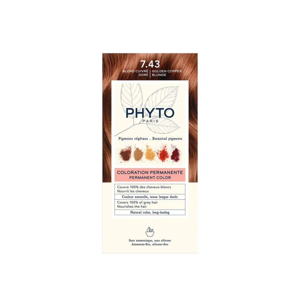 PHYTO Color Permanent Hair Color Kit Shade 7.43 Copper Golden Blonde