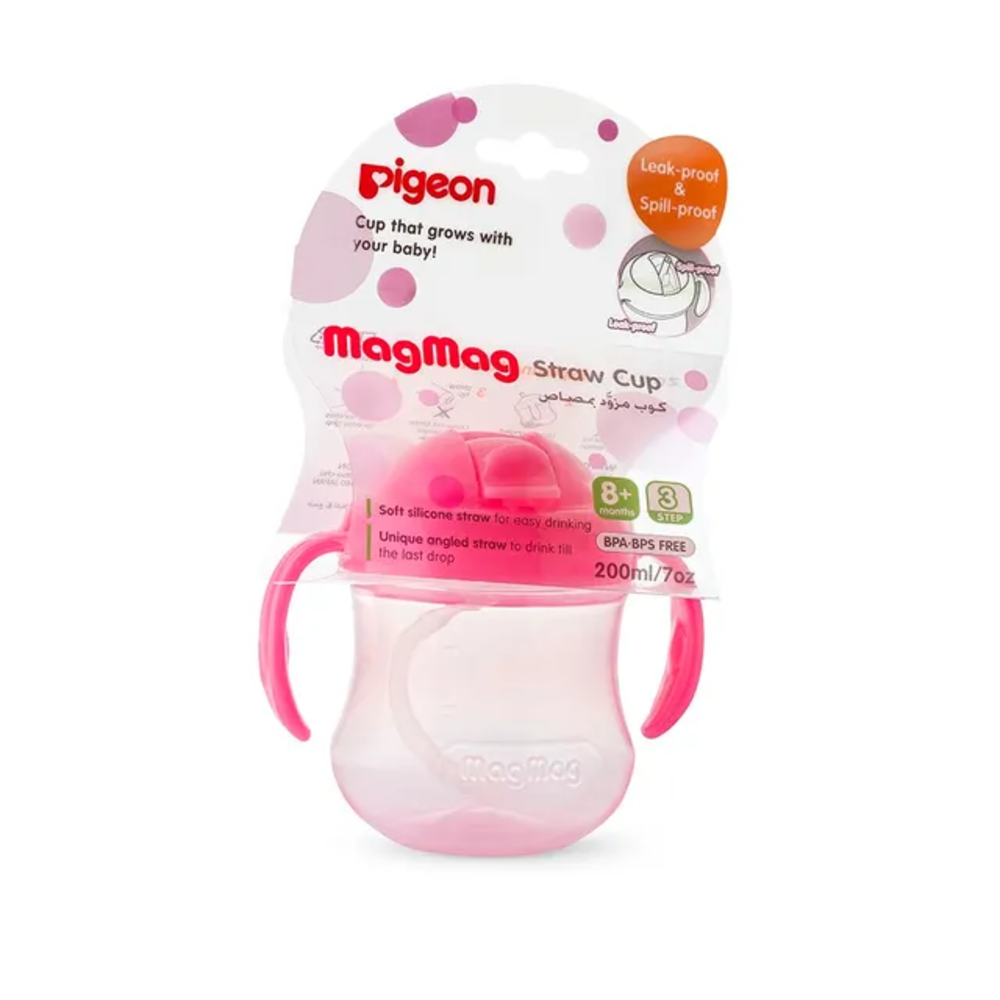 Pigeon Mag Straw Cup Pink 200ml 8+ M