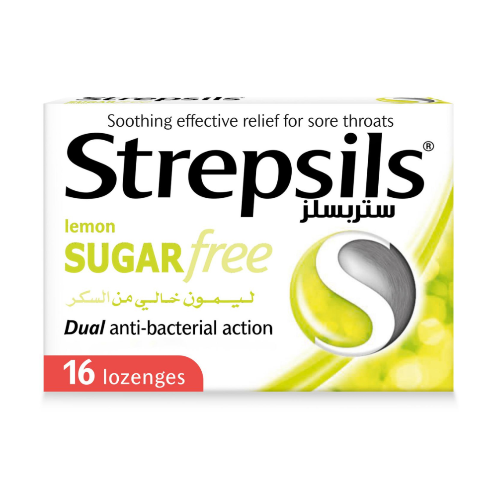 Strepsils Lemon Sugar Free Sore Throat Relief Lozenges, 16 Lozenges