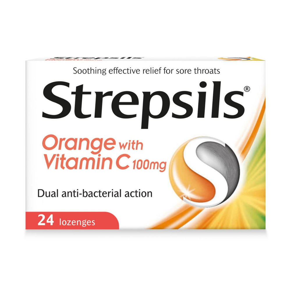Strepsils Orange With Vitamin C Sore Throat Relief Lozenges, 24 Lozenges