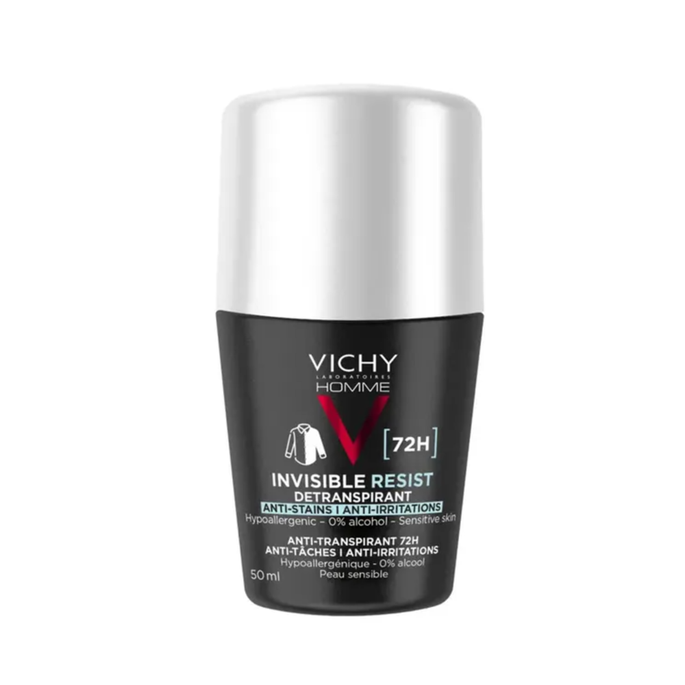 Vichy 72H Invisible Resist Roll-On Deodorant 50ml – No Yellow Stains on White Clothes