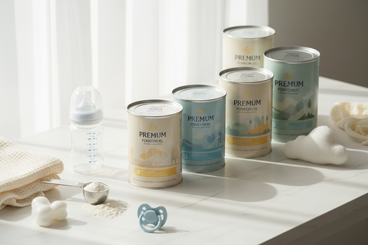 Baby formula tin and feeding bottle for infant nutrition guide in Oman