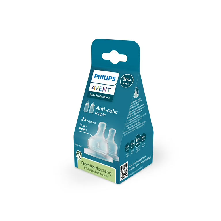 Philips Avent Anti-Colic Bottle Nipple 3-Hole, 3M+, 2 Pieces