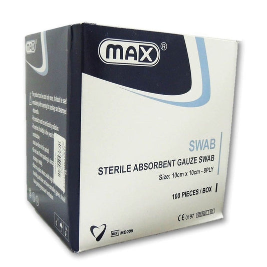 Max Sterile Absorbent Gauze Swab 10cm x 10cm 8 Ply