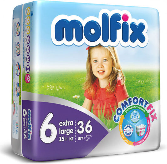 Molfix Baby Diapers Extra Large Size 6 (15+ kg) – 36 Pieces