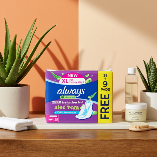 Always Violet Aloe Vera Maxi Thick Sanitary Pads 39+9 Pads – Value Pack with Soothing Aloe Vera