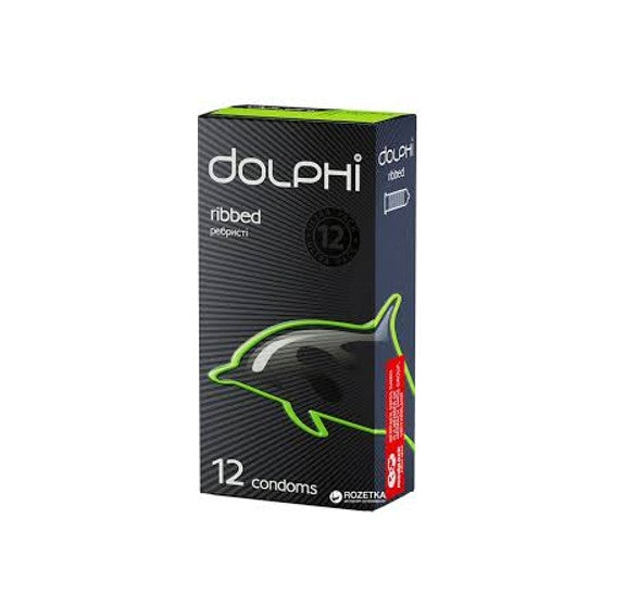 Dolphi Ribbed Condoms, 12 Pieces