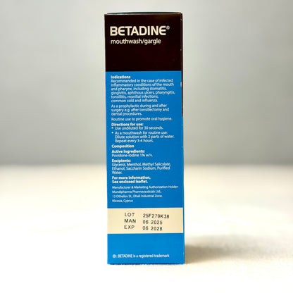 Betadine Gargle & Mouthwash 0.5% Povidone-Iodine 125ml | Antiseptic Oral Care