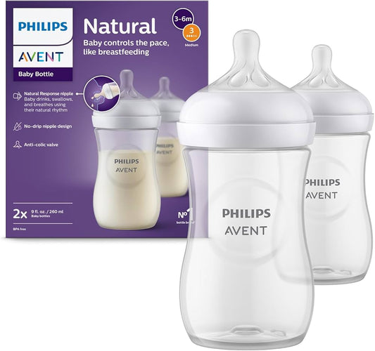 Philips Avent Natural Bottle 260ml, 1M+, 2 Pieces