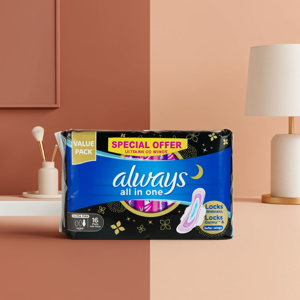 Always Ultra Thin Black Sanitary Pads 16 Pads – Discreet Daily Protection with SoftDry Technology