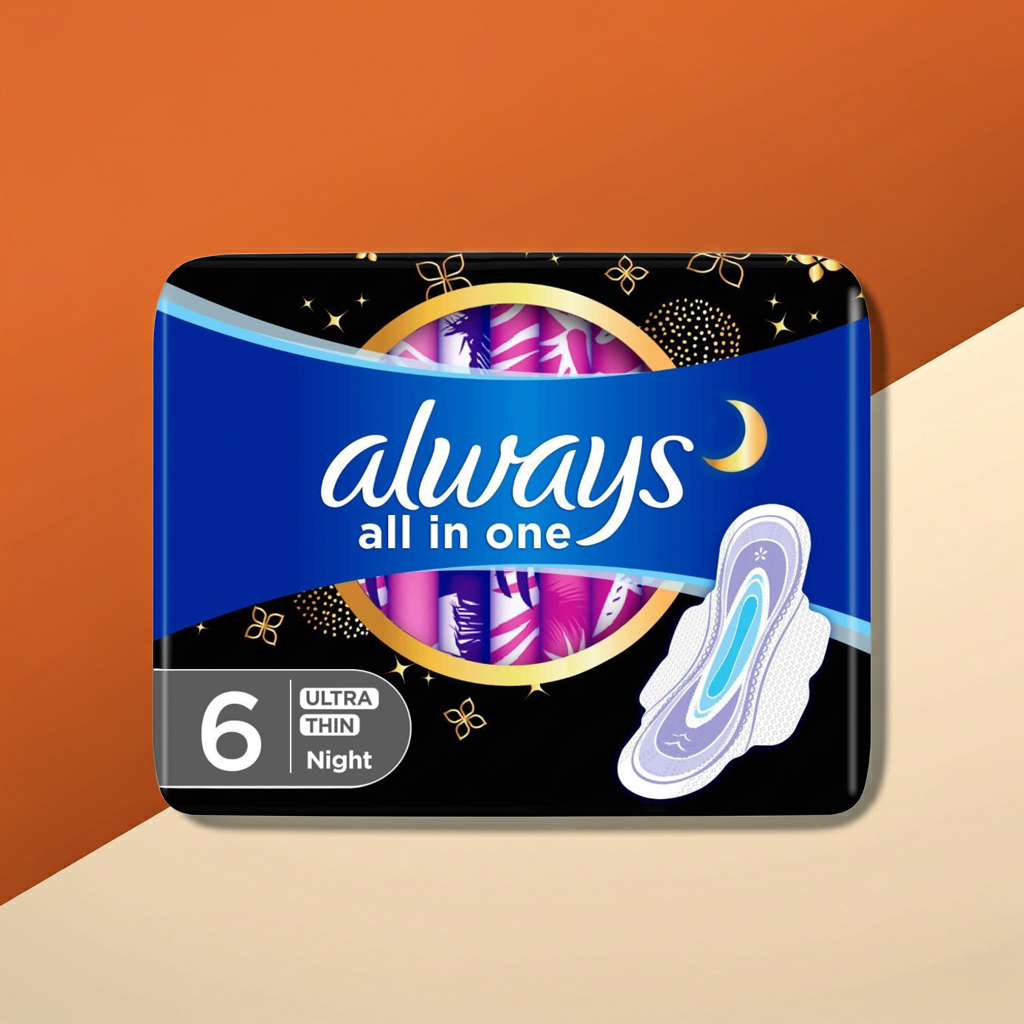 Always Black Night Ultra Thin Sanitary Pads 6 Pads – Overnight Protection with SoftDry Technology