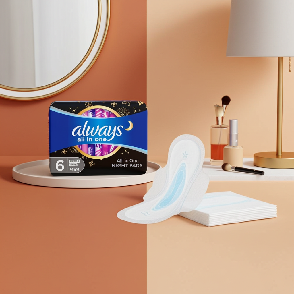 Always Black Night Ultra Thin Sanitary Pads 6 Pads – Overnight Protection with SoftDry Technology