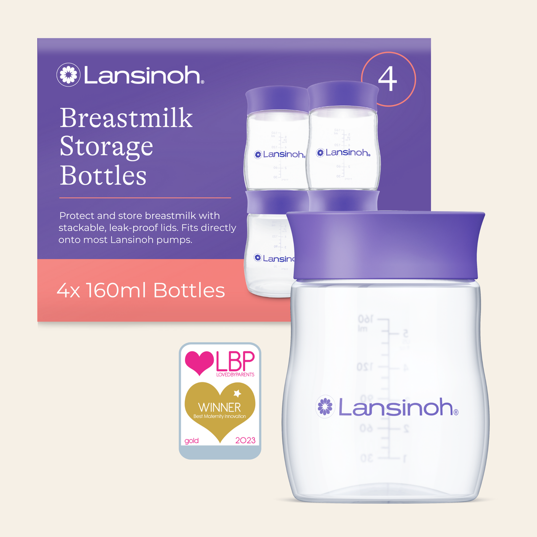 Lansinoh Breastmilk Storage Bottles – 4 Pack (New)