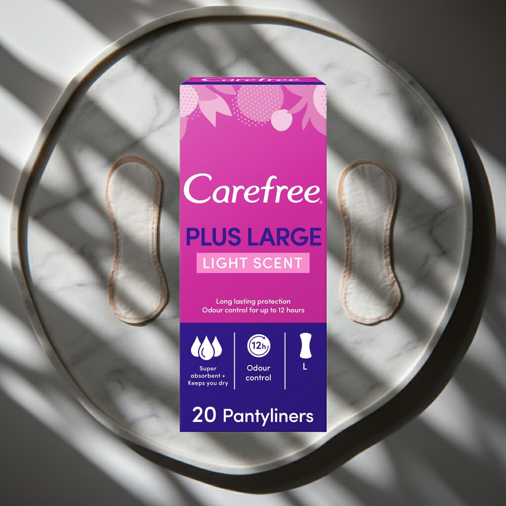 Carefree Plus Large Unscented Panty Liners 20 Liners – Long-Lasting Protection & Freshness