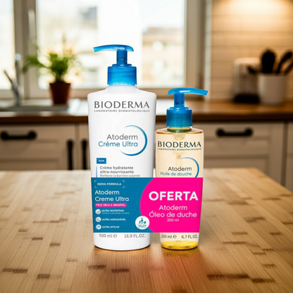 Bioderma Atoderm Ultra Cream 200ml + Shower Oil 200ml Nourishing Skincare Offer Pack for Dry Skin