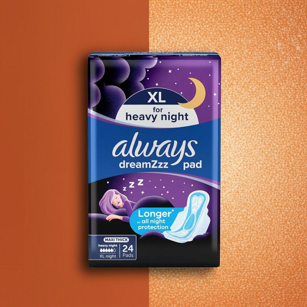 Always Black Night Sanitary Pads 24 Pads – Extra-Long Overnight Protection with Wings