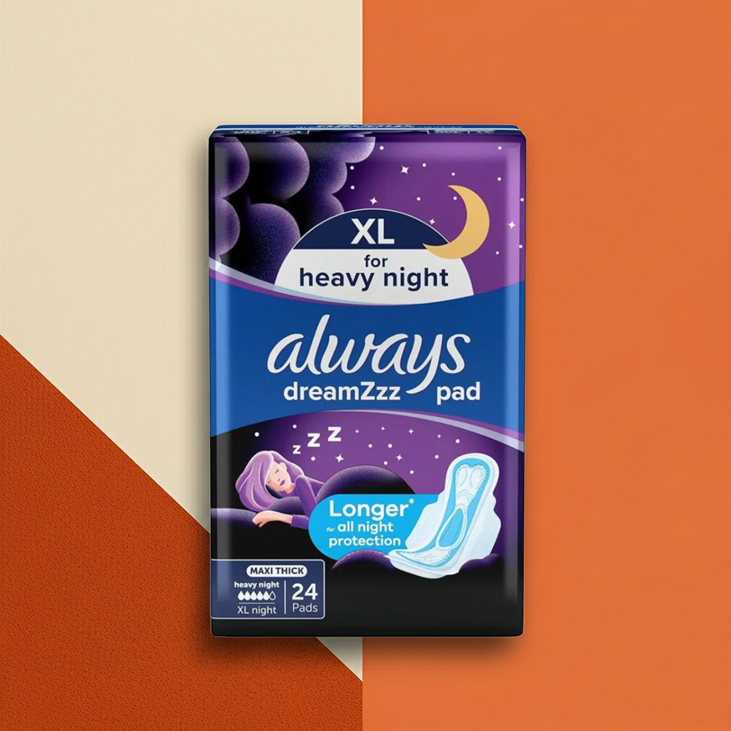 Always Black Night Sanitary Pads 24 Pads – Extra-Long Overnight Protection with Wings