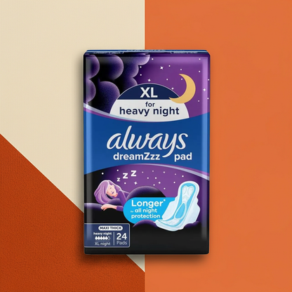 Always Black Night Sanitary Pads 24 Pads – Extra-Long Overnight Protection with Wings