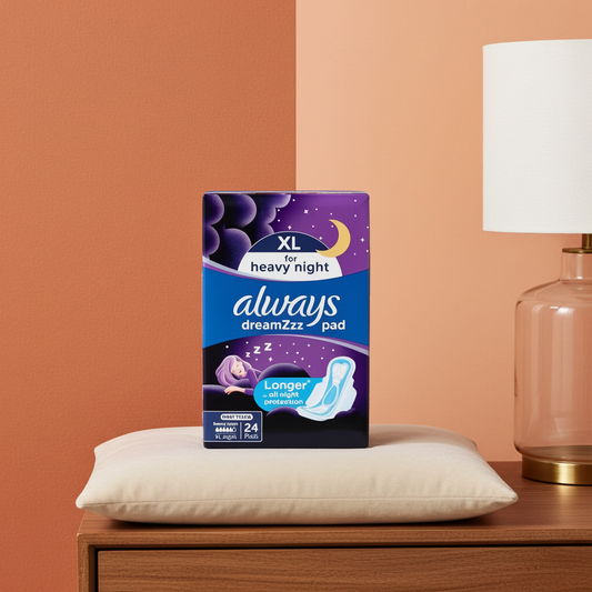 Always Black Night Sanitary Pads 24 Pads – Extra-Long Overnight Protection with Wings