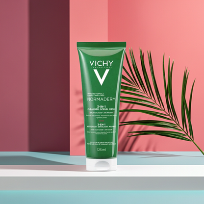 Vichy Normaderm 3-in-1 Cleanser 125ml – Cleanse, Exfoliate & Purify for Oily & Acne-Prone Skin