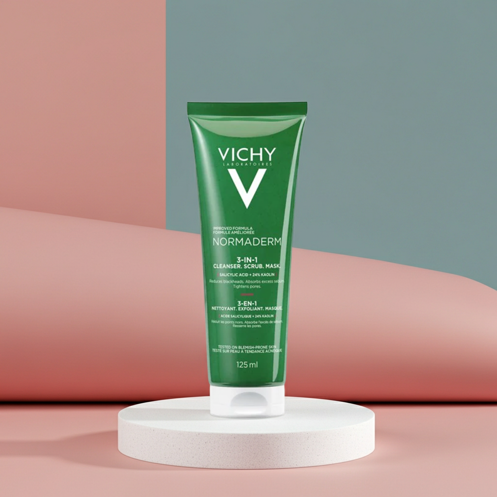 Vichy Normaderm 3-in-1 Cleanser 125ml – Cleanse, Exfoliate & Purify for Oily & Acne-Prone Skin