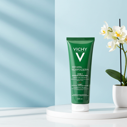 Vichy Normaderm 3-in-1 Cleanser 125ml – Cleanse, Exfoliate & Purify for Oily & Acne-Prone Skin