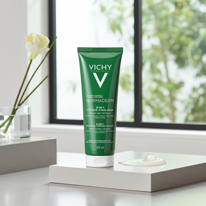 Vichy Normaderm 3-in-1 Cleanser 125ml – Cleanse, Exfoliate & Purify for Oily & Acne-Prone Skin