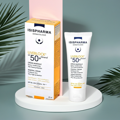 ISIS Pharma Uve Block SPF 50+ Mineral Invisible Sunscreen Cream for Sensitive Skin, 40ml