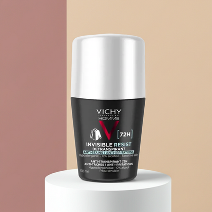 Vichy 72H Invisible Resist Roll-On Deodorant 50ml – No Yellow Stains on White Clothes