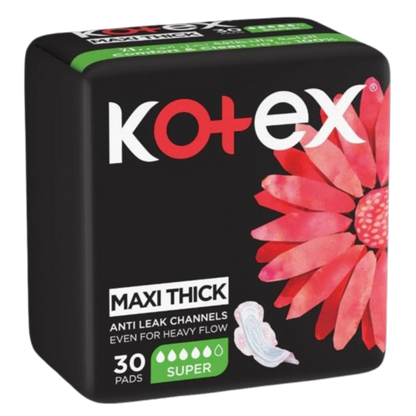 Kotex Maxi Thick Super Sanitary Pads with Wings 30 Pads – Heavy Flow Protection