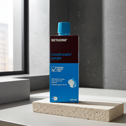 Betadine Gargle & Mouthwash 0.5% Povidone-Iodine 125ml | Antiseptic Oral Care