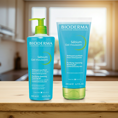 Bioderma Sebium Gel Moussant Purifying Foaming Gel for Oily & Acne-Prone Skin Offer Pack (500ml + 200ml)