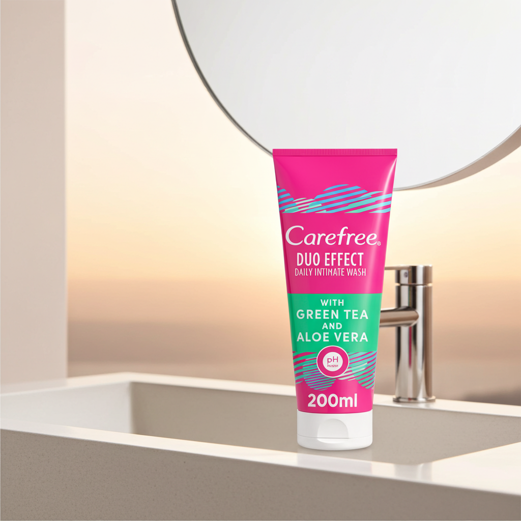 Carefree Duo Effect Intimate Wash with Green Tea & Aloe Vera 200ml – 24H Freshness & Daily Intimate Care