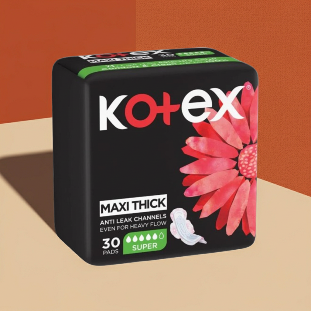 Kotex Maxi Thick Super Sanitary Pads with Wings 30 Pads – Heavy Flow Protection