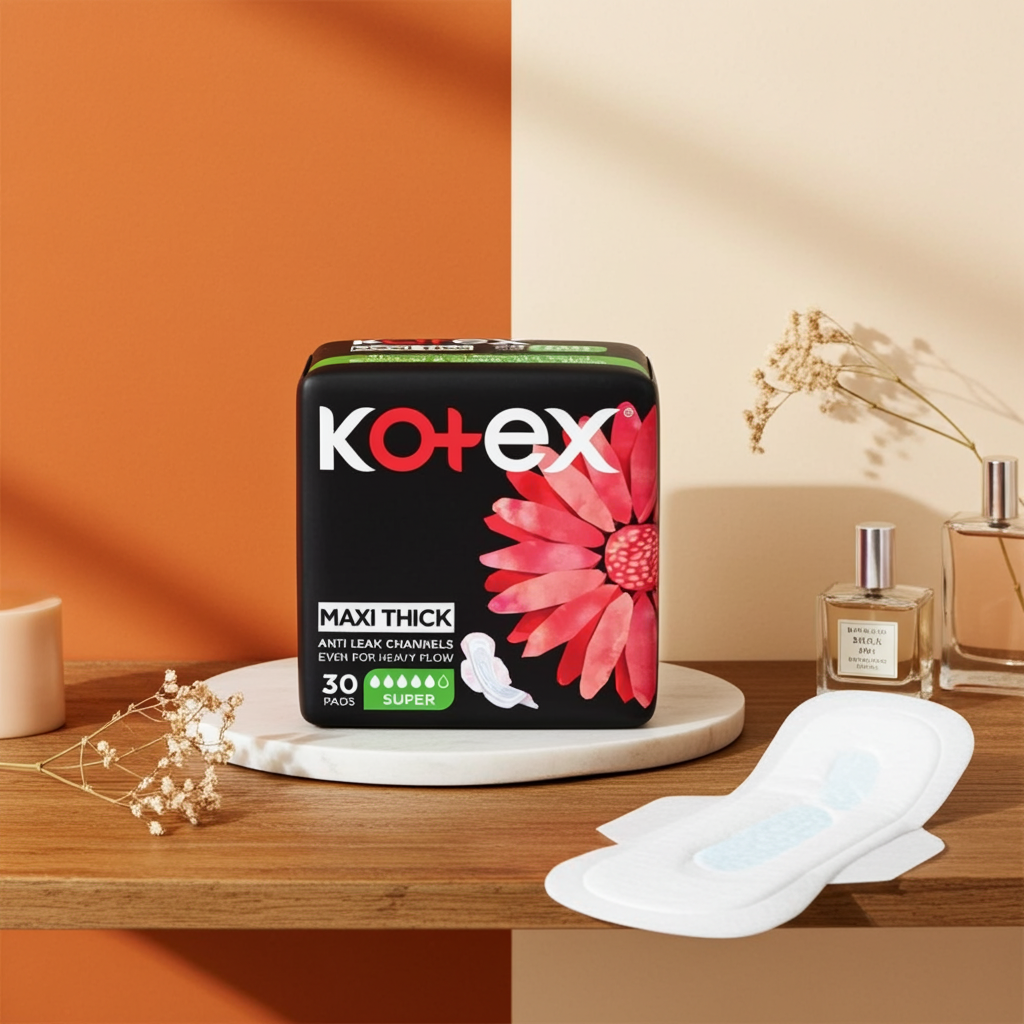 Kotex Maxi Thick Super Sanitary Pads with Wings 30 Pads – Heavy Flow Protection