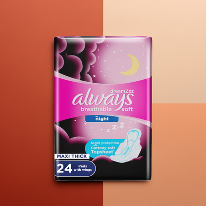 Always Pink Night Sanitary Pads 24 Pads – Overnight Protection with SoftDry Technology