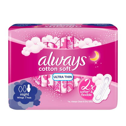 Always Ultra Night Pink Sanitary Pads 7 Pads – Overnight Protection with SoftDry Technology