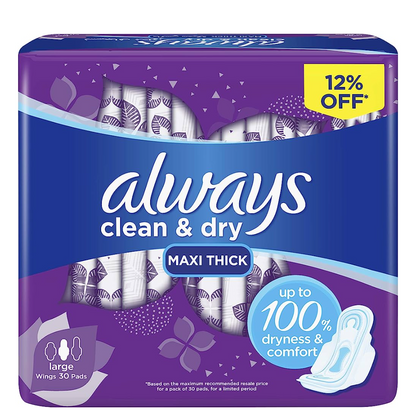 Always Violet Sanitary Pads 30 Pads – Daily Protection with SoftDry Technology & Wings