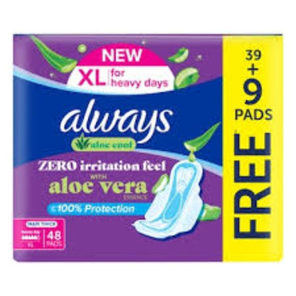 Always Violet Aloe Vera Maxi Thick Sanitary Pads 39+9 Pads – Value Pack with Soothing Aloe Vera